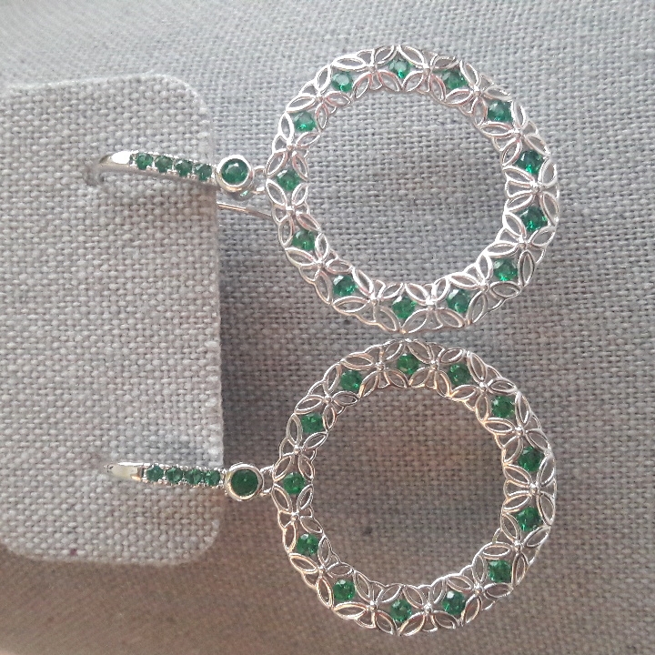 Sterling Silver Plated Emerald Green Stones Earrings Fishhook B